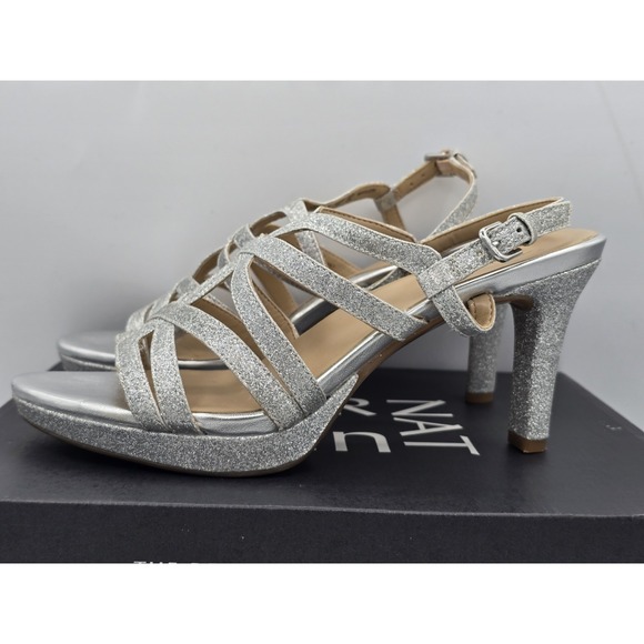 Naturalizer Women's Baylor Dress Sandal Silver Glitter Heels - Sz 7.5 Good - Picture 5 of 13